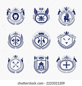 Classy emblems, vector heraldic Coat of Arms. Vintage design elements collection.