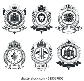 Classy emblems, vector heraldic Coat of Arms. Vintage design elements collection.