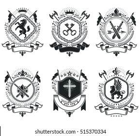 Classy emblems, vector heraldic Coat of Arms. Vintage design elements collection.
