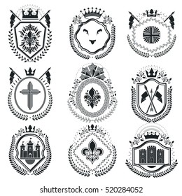 Classy emblems, vector heraldic Coat of Arms. Vintage design elements collection.