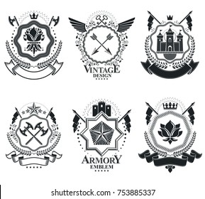 Classy emblems, vector heraldic Coat of Arms. Vintage design elements collection.