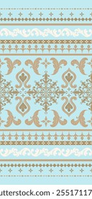 Fondo de cielo brillante impecable con clase Giro tradicional El victoriano con patrón de bordado de oro y beige. Frontera de Vector sin costuras Fleur de lis. Sentimiento rico de la opulencia para la ropa de lujo de los hombres, decoración.