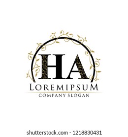 Classy Floral Gold HA Letter Logo