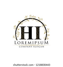 Classy Floral Gold HI Letter Logo