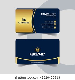 Classy Gold Foil Business Card Template  in Navy Blue and Gold