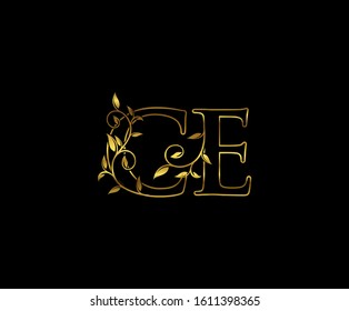 Classy Gold letter C and E, CE, Vintage decorative ornament emblem badge, wedding logo, classy letter logo icon.