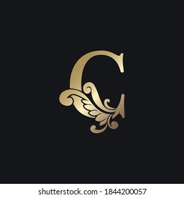 Classy Gold Letter C Luxury Decorative Initial Logo Icon, Elegance Swirl Ornate Deco  Logo Vintage Template Design