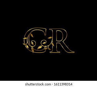 Classy Gold letter C and R, CR, Vintage decorative ornament emblem badge, wedding logo, classy letter logo icon.