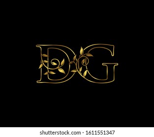 Classy Gold letter D, G and DG vintage decorative ornament emblem badge, wedding logo, classy letter logo icon.