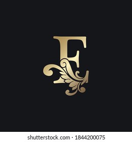 Classy Gold Letter E Luxury Decorative Initial Logo Icon, Elegance Swirl Ornate Deco  Logo Vintage Template Design