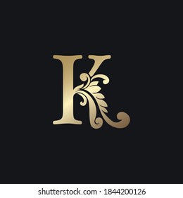 Classy Gold Letter K Luxury Decorative Initial Logo Icon, Elegance Swirl Ornate Deco  Logo Vintage Template Design