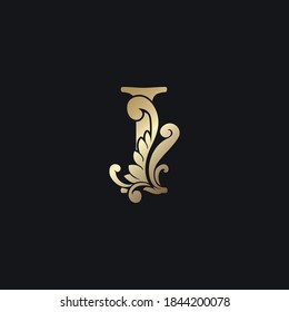 Classy Gold Letter I Luxury Decorative Initial Logo Icon, Elegance Swirl Ornate Deco  Logo Vintage Template Design