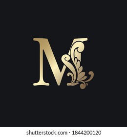 Classy Gold Letter M Luxury Decorative Initial Logo Icon, Elegance Swirl Ornate Deco  Logo Vintage Template Design