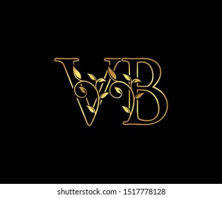 Classy Gold letter V and B, VB, elegant decorative ornament emblem badge, wedding logo, classy letter logo icon.