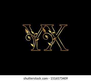 Classy Gold letter Y and X, YX, VINTAGE decorative ornament emblem badge, wedding  logo, classy letter logo icon.