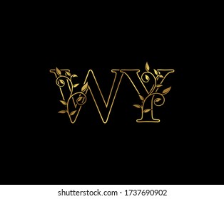 Classy Gold Line letter W, Y and WY Vintage decorative ornament emblem badge, wedding logo, classy letter logo icon.