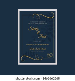 Classy Gold Wedding Invitation With Blue Background