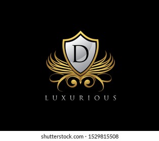 Classy Golden Shield D Letter Logo. Vintage Shield With D Letter prefect for boutique, hotel, restaurant, wedding and other elegant business. 