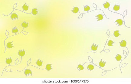 Classy and Great Looking Green Flowers with Stems and Leaves on Light Yellow Gradient Background
