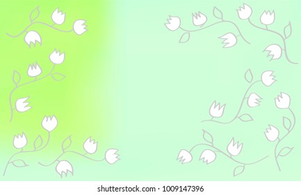 Classy and Great Looking White Flowers with Stems and Leaves on Blue and Green Gradient Background