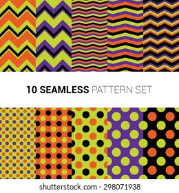 Classy Halloween Seamless Pattern, Chevron, Polka Dots Perfect For Halloween