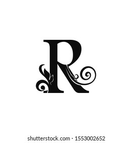 Classy Initial letter R vintage Logo Icon. Design Concept Monocrome vintage Logo Icon black color  recomended for boutique,restaurant, wedding service, hotel or business identity.