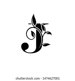 Logo Clásico J Carta De Lujo. Carta J con diseño floral perfecto para la moda, joyas, salón de belleza, logotipo del hotel. Cosméticos, Logotipo Spa. Logo del Resort and Restaurant. 