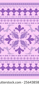 Classy Lavender Theme Embroidery Scroll Ornament Seamless Border Pattern. Luxury Timeless Ornate Opulence Vector on Light Pastel  Purple Background Elaborate Style for Haute Couture Decoration Silk.