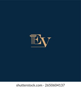 classy law logo EV concept of elegant attorney design with monogram and pillar letter