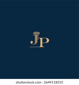 classy law logo met monogram en pilaar letter concept van elegante advocaat ontwerp JP