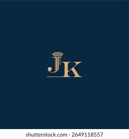 classy law logo met monogram en pilaar letter concept van elegante advocaat ontwerp JK