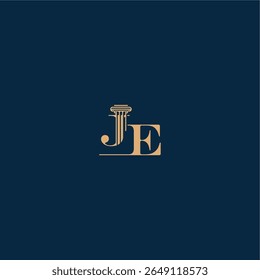 classy law logo met monogram en pilaar letter concept van elegante advocaat ontwerp JE