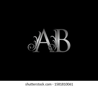 Classy letter A, B and AB  Vintage Silver Floral Logo Icon.