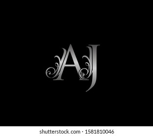 Classy letter A, J and AJ  Vintage Silver Floral Logo Icon.