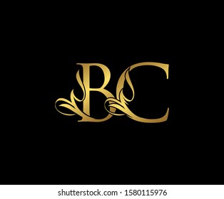 Classy  letter B, C and BC  Vintage Gold Floral Logo Icon. Classy Letter Logo Icon.