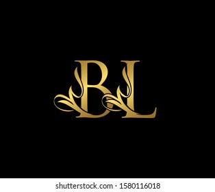 Classy  letter B, L and BL  Vintage Gold Floral Logo Icon. Classy Letter Logo Icon.