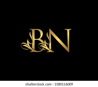 Classy  letter B, N and BN  Vintage Gold Floral Logo Icon. Classy Letter Logo Icon.