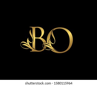 Classy  letter B, O and BO  Vintage Gold Floral Logo Icon. Classy Letter Logo Icon.