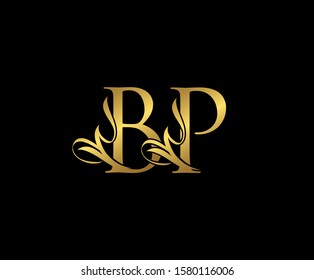 Classy  letter B, P and BP  Vintage Gold Floral Logo Icon. Classy Letter Logo Icon.