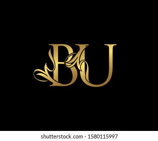 Classy  letter B, U and BU  Vintage Gold Floral Logo Icon. Classy Letter Logo Icon.