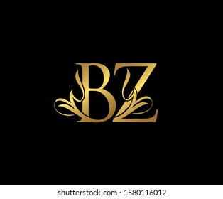 Classy  letter B, Z and BZ  Vintage Gold Floral Logo Icon. Classy Letter Logo Icon.