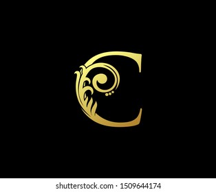 Classy Letter C Logo Icon . Initial Letter C Design Vector Luxury Gold Color.Print monogram initials stamp sign symbol.
