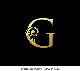 Classy Letter G Logo Icon . Initial Letter G Design Vector Luxury Gold Color.Print monogram initials stamp sign symbol.
