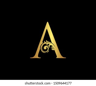 Classy Letter A Logo Icon . Initial Letter A Design Vector Luxury Gold Color.Print monogram initials stamp sign symbol.