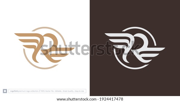 classy letter R logo with wings\
element, rounded R monogram, flying letter R logo vector\
template