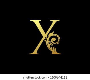 Classy Letter X Logo Icon . Initial Letter X Design Vector Luxury Gold Color.Print monogram initials stamp sign symbol.