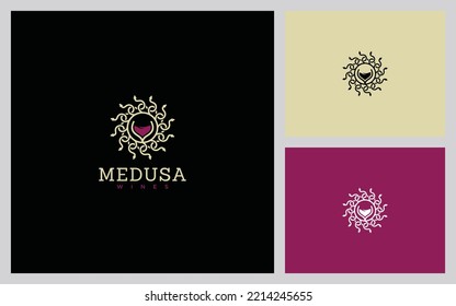 Classy logo concept from the medusa symbol and wine glass symbol