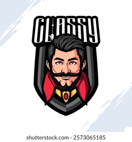 Classy Male Logo Mascot with Beard and Mustache in Red Collar