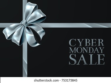 A classy modern Cyber Monday Sale sign with a silver gift present ribbon and bow concept design