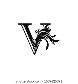 Classy Monogram Luxury Initial Letter V logo design concept on black color with floral shape for luxuries business, fashion, hotel, royal and more brands.